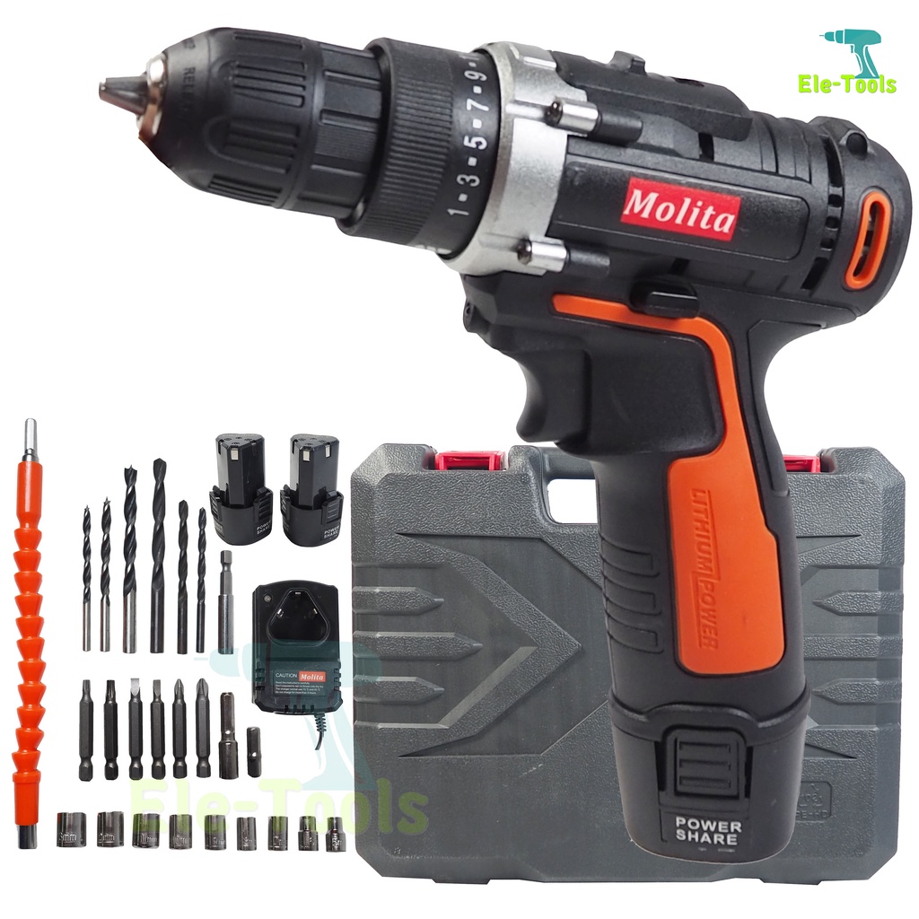 MOLITA สว่านไร้สาย สว่าน สว่านแบต 99V 2 ระบบ แบตเตอรี่ 1ก้อน หรือ 2ก้อน ฟรีแถมอุปกรณ์32ชิ้น รุ่นสีส้มดำ