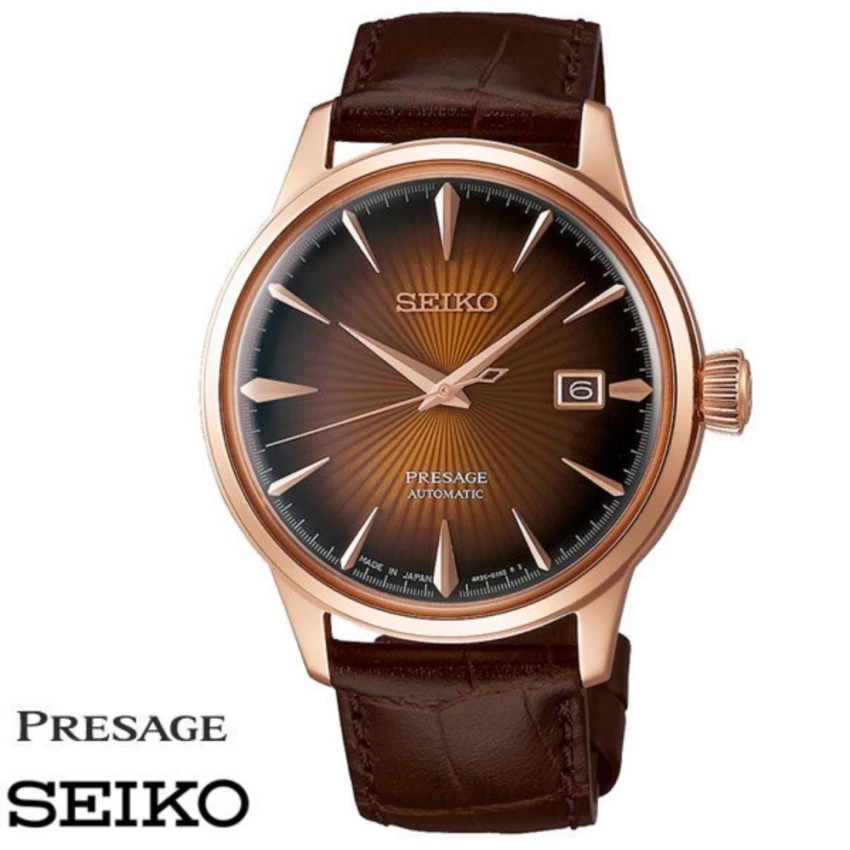 SEIKO Presage Automatic Men's Watch สี Rose Gold/สีน้ำตาล สายหนังแท้ รุ่น SRPB46J1