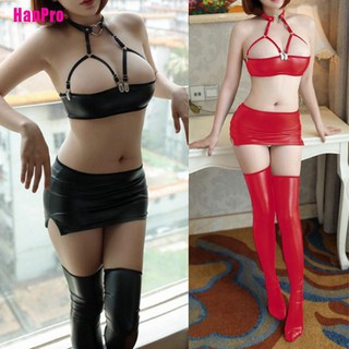 Hanpro ชุดมินิเดรส หนัง pu เซ็กซี่
