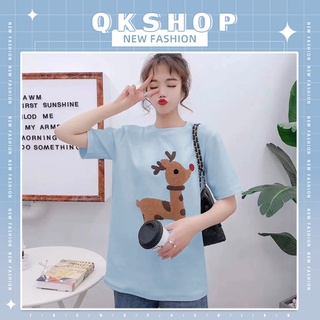 QKshop 🦌🛒รีบได้ให้รีบ เลยนะสาวๆ ของดีแบบนี้ไม่ได้มีบ่อยๆ นะจ๊ะ เสื้อยืดคอกลมสวมใส่สบาย ดีไซน์เก๋มาก มีน้องกวางด้วยน๊าา💫