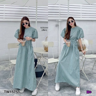 TW15751 Maxi Dress Scott Doll Sleeves Dress เดรสทรงปล่อยแขนตุ๊กตา เพิ่มดีเทลรูดเอว แต่งกระดุมหลัง ผ้าคอตตอนลายสก๊อต