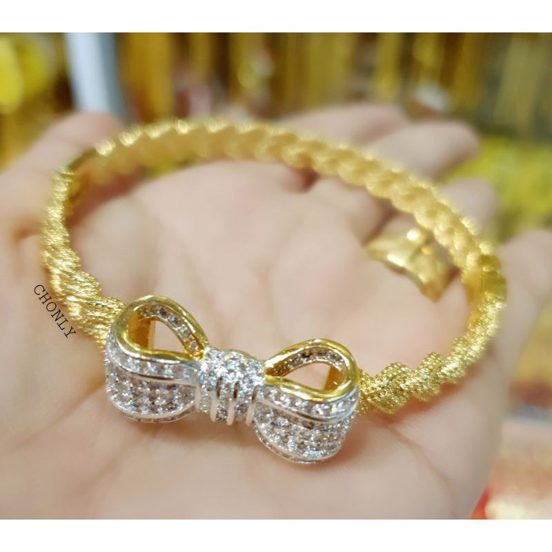 กำไลโบว์ฝังเพชรวิ๊งๆลายเปียมีตัวล็อคเปิดปิดได้ - รูปที่ 3