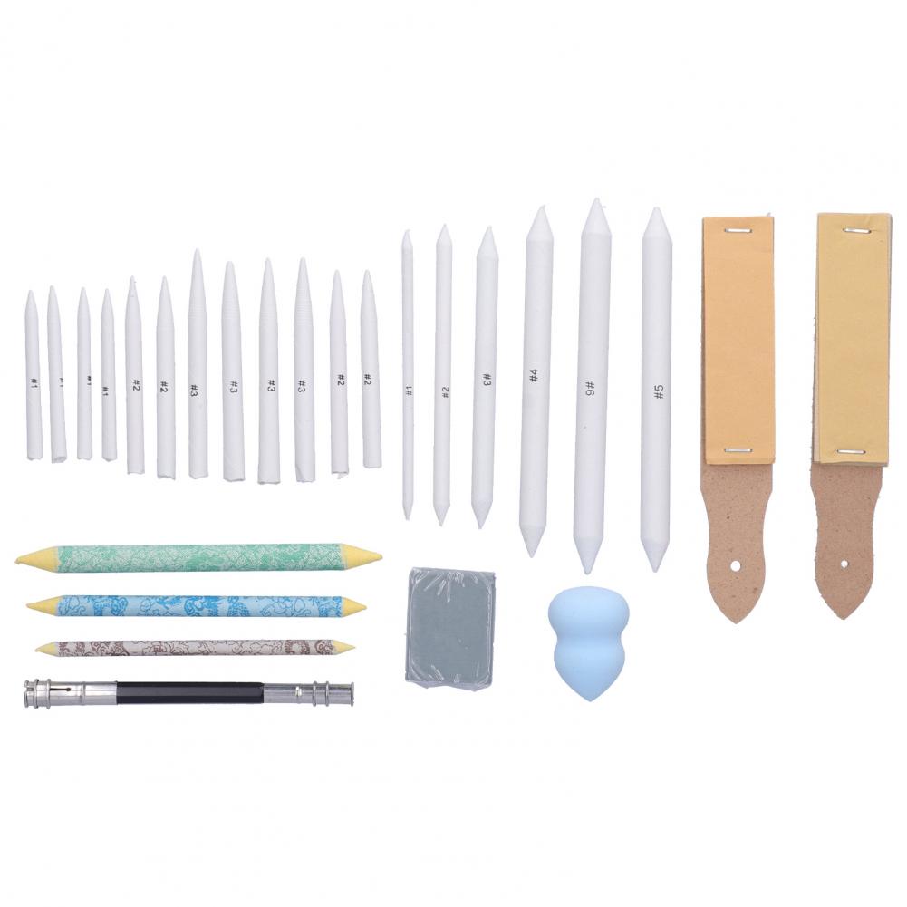 26pc Blending Stumps Sandpaper Board Eraser Sponge Extension Tool ...