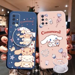 เคสโทรศัพท์มือถือ ขอบสี่เหลี่ยม ป้องกัน ลาย Cinnamoroll พร้อมแหวนขาตั้ง สําหรับ Samsung Galaxy A31 A32 4G A52 A72 5G A11 A51 A71 A10S A50 A30S A20S M42