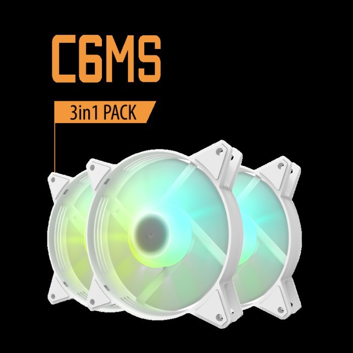 Aigo DarkFlash C6MS WHITE 3in1 AURORA RAINBOW Casing Fan - 12CM 3Pack