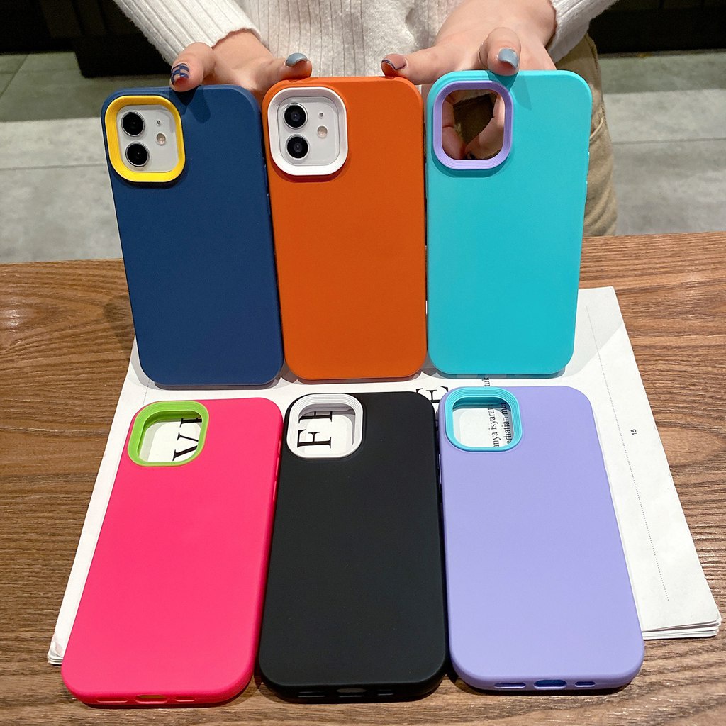 เคสไอโฟน iPhone 13 12promax 11 Case กันกระแทก สีทึบ สไตล์เรียบง่าย 3 in 1 TPUนุ่มนิ่ม สำหรับ Apple X