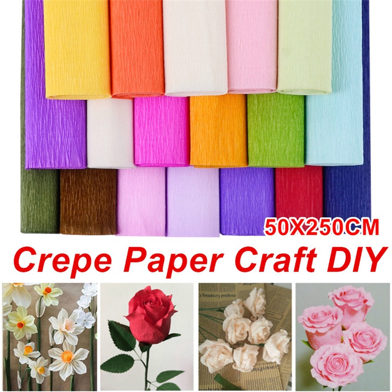 50 * 250 ซม. / ชิ้น กระดาษเครป ตกแต่ง Origami กระดาษเครป ย่น งานฝีมือ DIY ดอกไม้ ทํากระดาษห่อ พับ สมุด ปาร์ตี้ ฉากหลัง ตกแต่ง