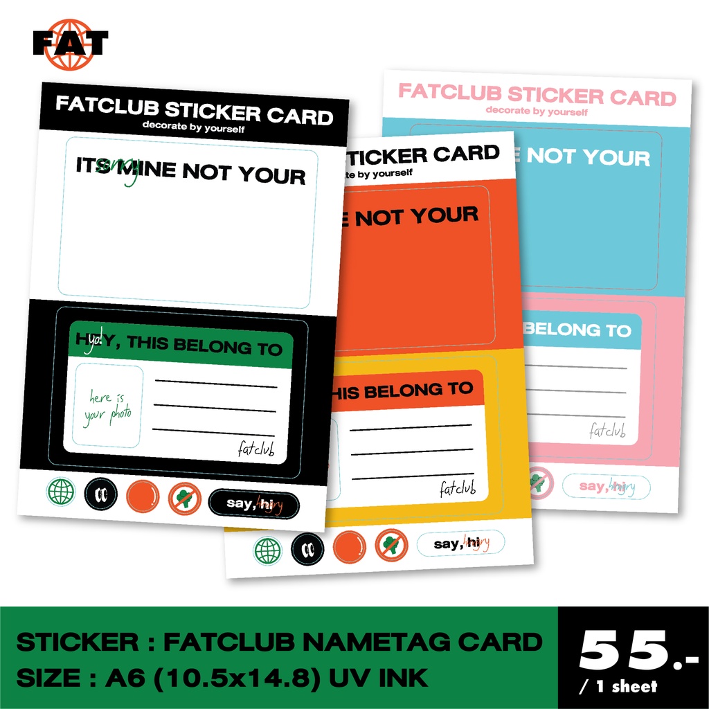 sticker fatclub NAMETAG card สติกเกอร์ติดบัตร BTS MRT คีย์การ์ด แปะหน้าหลัง