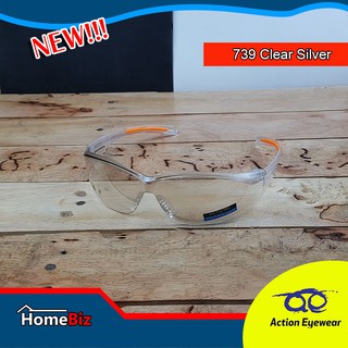 Action Eyewear  รุ่น 739 Clear Silver ,แว่นตานิรภัย, แว่นตากันUV, แว่นขี่จักรยาน, กันลมกันฝุ่น ,**แถมฟรี ซองผ้าใส่แว่น**