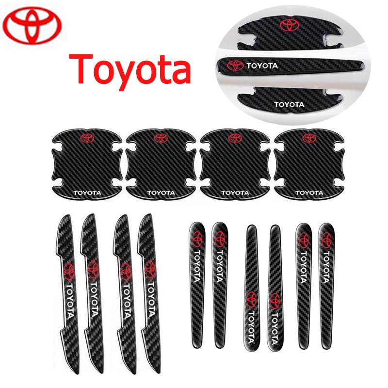 พร้อมส่ง Toyota/โตโยต้า 14 ชิ้น ติดมือจับประตูรถยนต์ เบ้ากันรอย(กันรอยขีดข่วนรถยนต์) พื้นผิวคาร์บอนไฟเบอร์