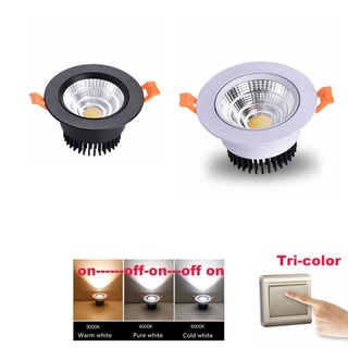 โคมไฟ LED COB Downlight สามสี 3w 5w 7w 12w 220V โคมไฟดาวน์ไลท์อลูมิเนียม