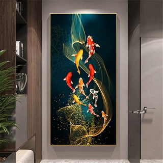 ภาพวาดผ้าใบ รูปปลาคาร์พนําโชค สําหรับตกแต่งผนังบ้าน