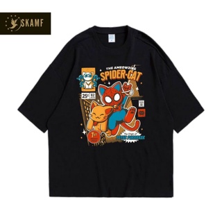 เสื้อยืดผ้าฝ้ายพิมพ์ลายขายดี เสื้อยืด ลายแมงมุม แมว | เสื้อยืด ลาย VINTAGE Carbon SPIDER Paint | เสื้อผ้า ลายการ์ตูนแมว