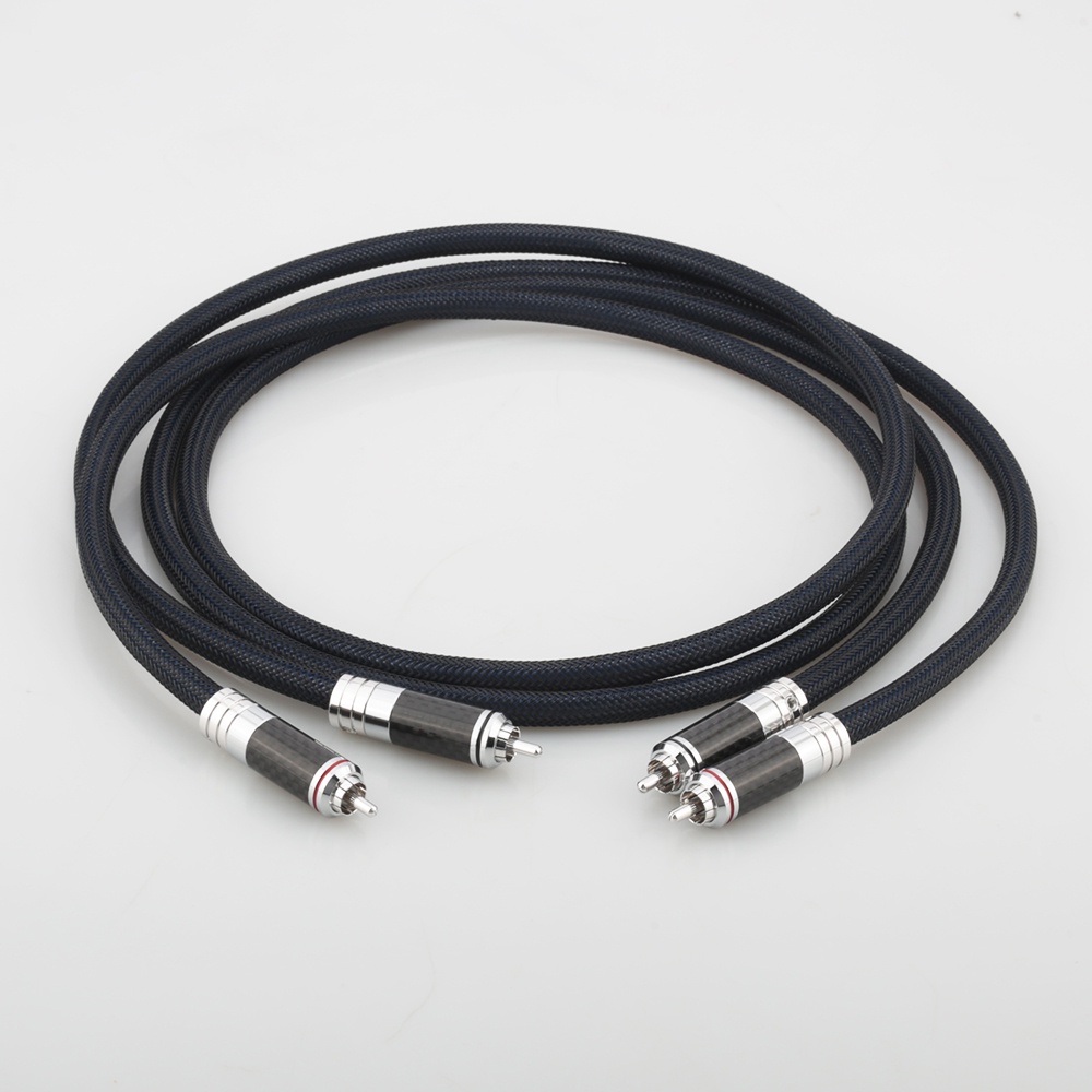 Silver Plated OFC Analogue RCA to RCA Phono Cable RCA Internector cable HIFI Carbon fiber RCA Plug
