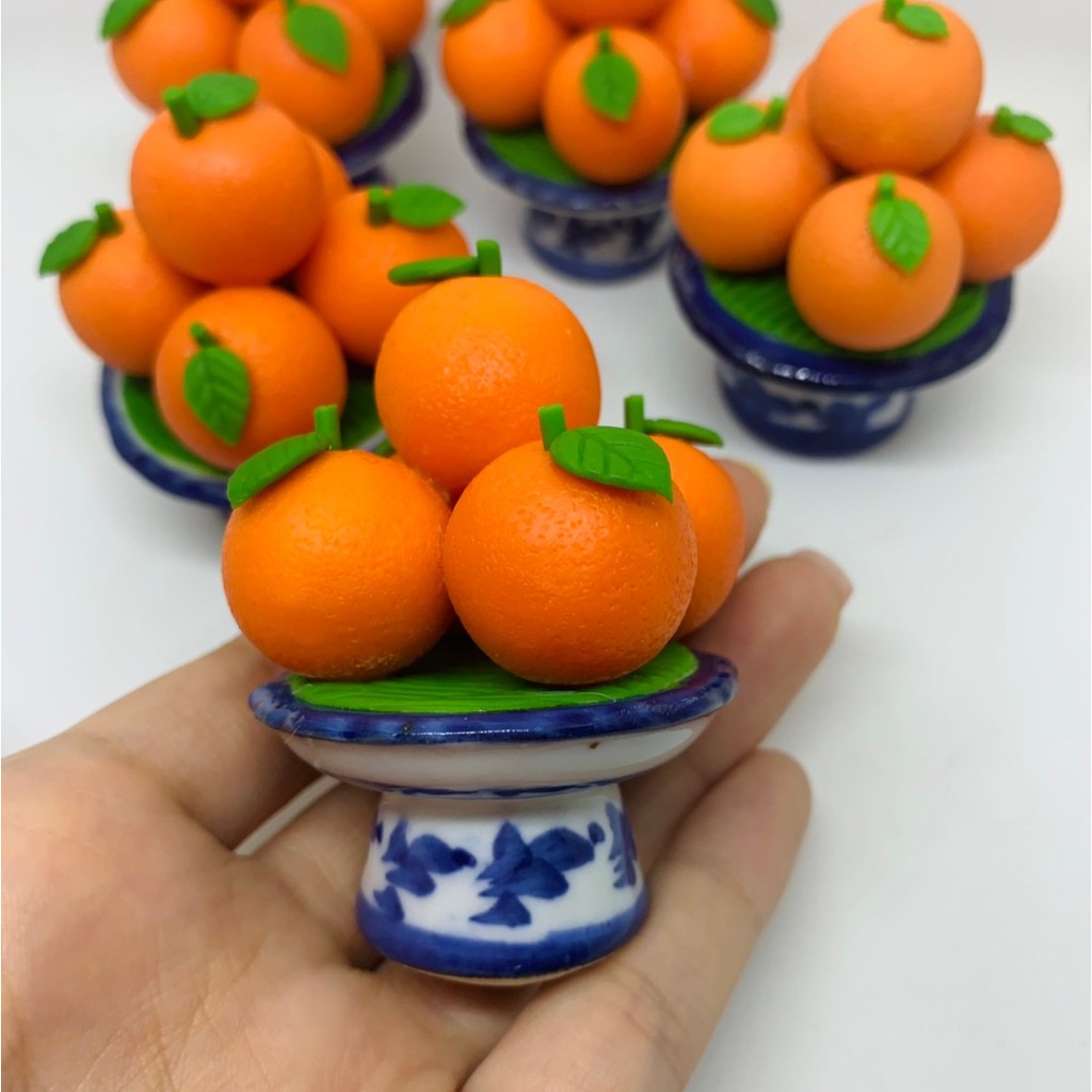 พานดินปั้น พานส้ม พานผลไม้มงคล พานส้มจิ๋ว พานส้มมงคลจิ๋ว พานส้มตรุษจีน  ส้มตรุษจีน (A5)