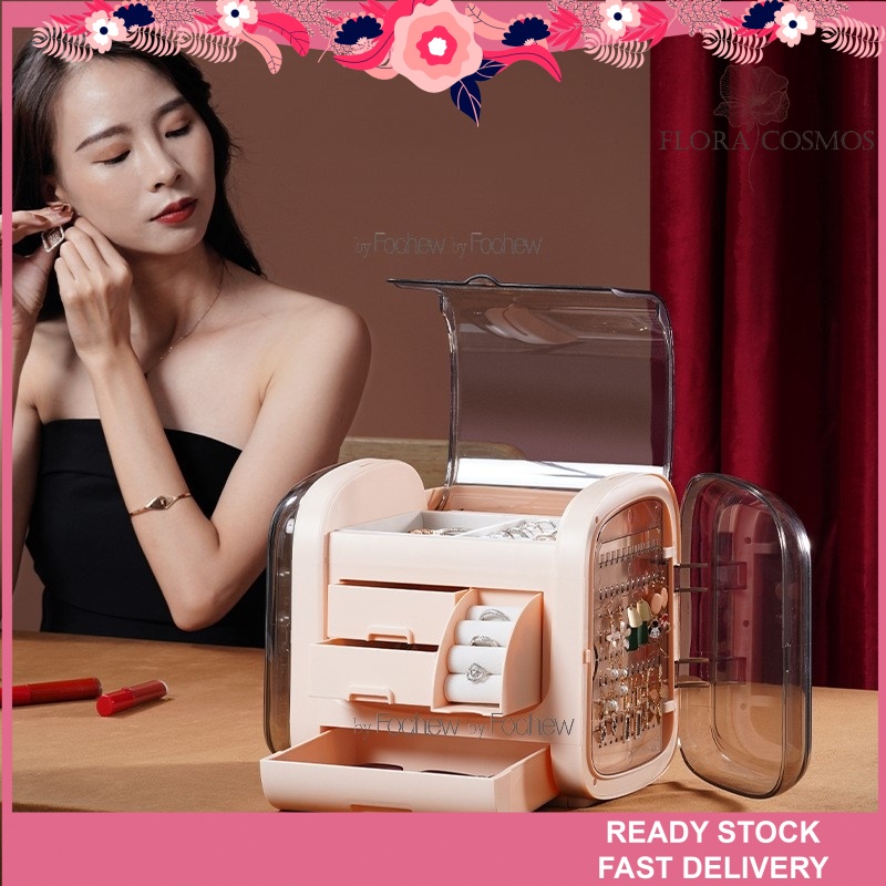 FLC Kotak Emas สร้อยข้อมือแหวนกล่องเครื่องประดับจัดเก็บและจอแสดงผลแบบพกพาต่างหูสร้อยคอขาตั้งกล่องกล่