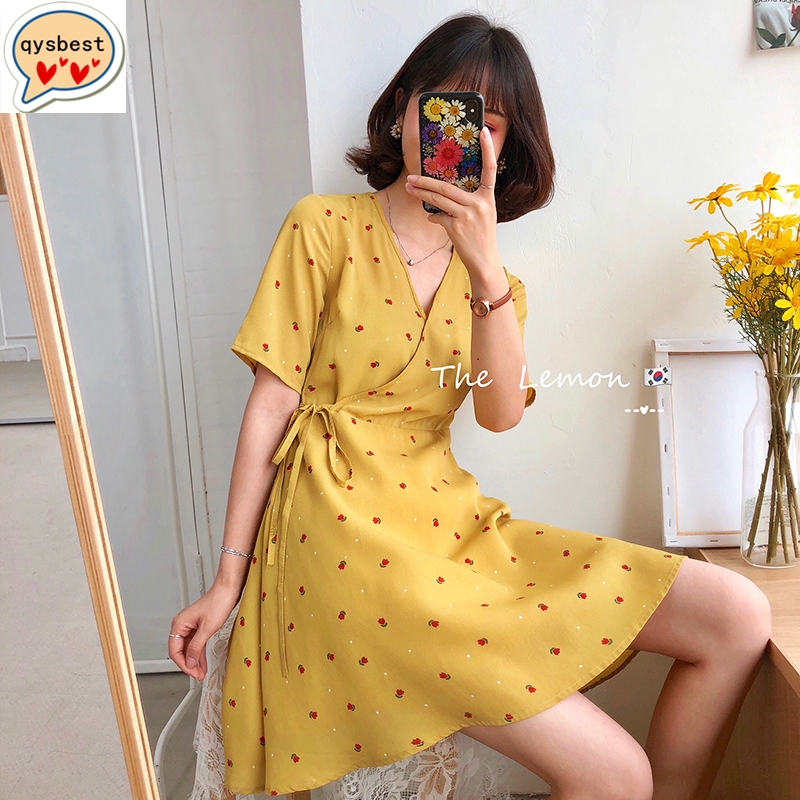 ขายส่ง 🌼❗️ชุดเดรสสั้น เดรสผู้หญิงลายดอกคอวี ชุดเดรสชีฟอง