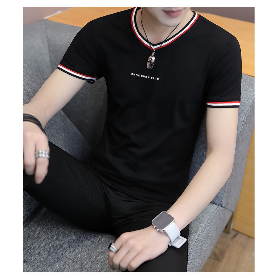 เสื้อยืดแขนสั้นคอเต่าแฟชั่นระดับไฮเอนด์ ATN06-สีดํา