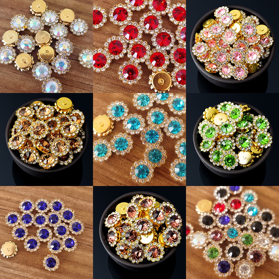50 P 10/12 มม.รอบแก้วคริสตัลเย็บหิน stich บน/กาว-on claw rhinestone ฐานทองปุ่มแก้วคริสตัลเย็บบน rhinestones สําหรับ diy Bow headwear เครื่องประดับทําเสื้อผ้าตกแต่ง