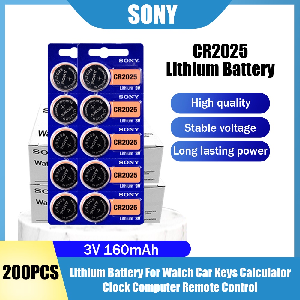 200PCS SONY CR2025 DL2025 BR2025 KCR2025 3V Lithium Battery For Watch Car Keys Remote Control Comput