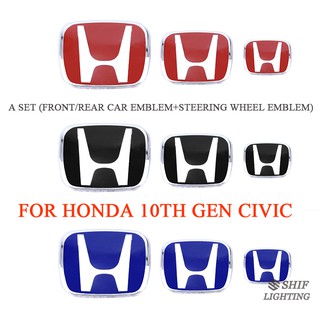 3 X Steering Wheel Front Grille Rear Trunk Logo Emblem Badge Fit For Honda All Civic