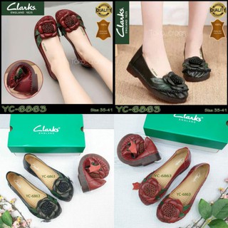 Clarks Rose Moon Flat Flower Aquilegia 6863 รองเท้าส้นแบน