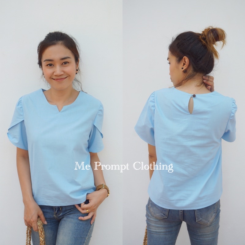 เสื้อผ้าฝ้าย รุ่นแขนกลีบบัว เสื้อสีพื้น