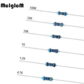 ตัวต้านทานฟิล์มโลหะ 1/4W 10R-470R 1K-100K 0.25W Meta จำนวน 100 ชิ้น