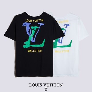 เสื้อยืดแขนสั้น พิมพ์ลาย LV ประดับเพชร ทรงหลวม ขนาดใหญ่ แบบเรียบง่าย แฟชั่นฤดูร้อน สําหรับผู้ชาย และผู้หญิง