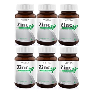 Vistra Zinc 15 mg วิสทร้า ซิงก์ สร้างภูมิคุมกัน บำรุงผม เล็บ ลดสิว ขนาด 45 เม็ด จำนวน 6 ขวด (6X12638)