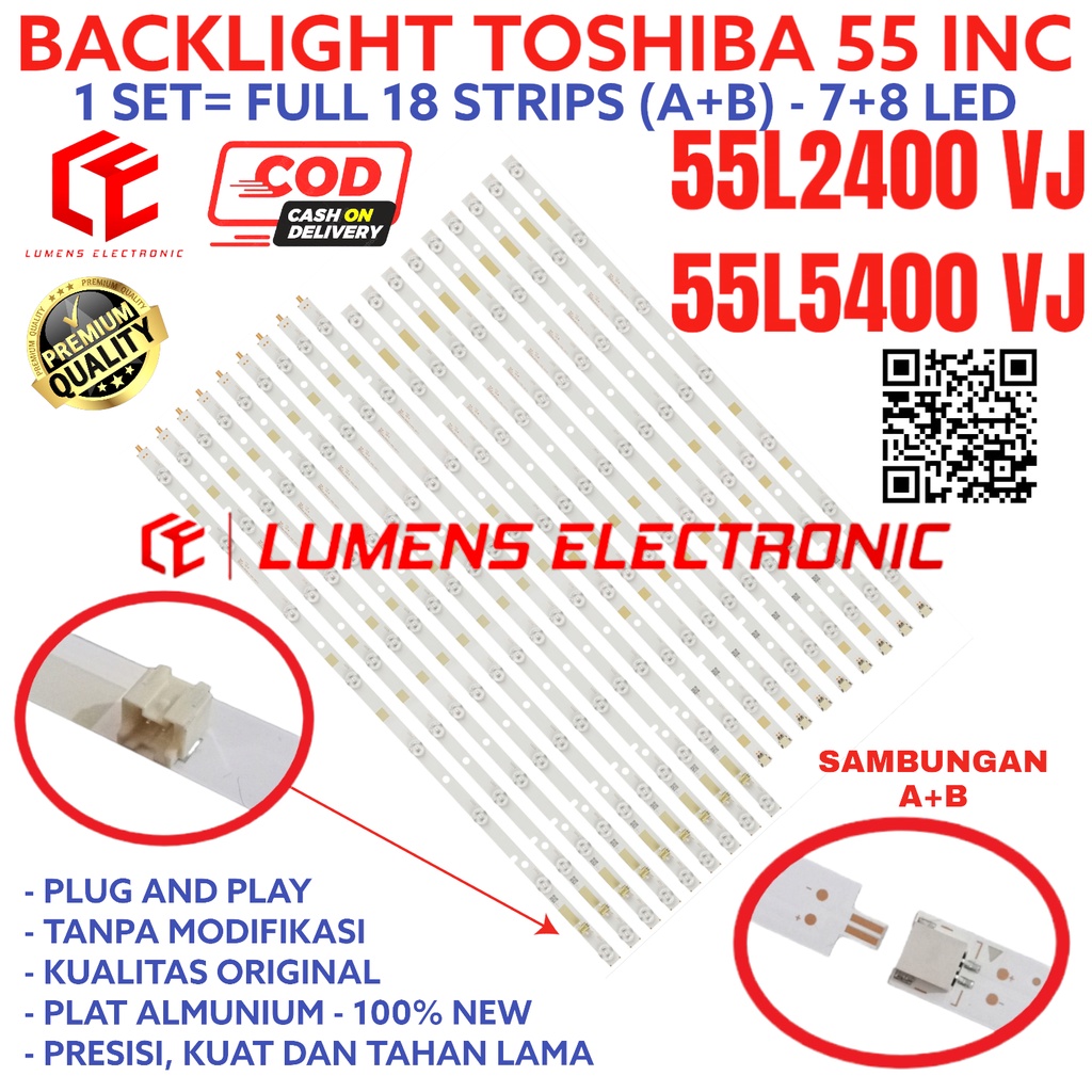 TOSHIBA 55 INC LED TV BACKLIGHT 55L2400 55L5400 55L2400VJ 55L5400VJ VJ 55L TOSHIBA 15K 15LED 15 ปุ่ม