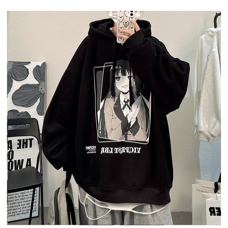 เสื้อกันหนาวแขนยาว มีฮู้ด ทรงหลวม พิมพ์ลายการ์ตูนอนิเมะ สไตล์ญี่ปุ่น เรโทร สําหรับผู้ชาย และนักเรียน