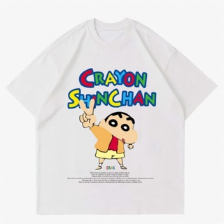 แขนสั้นcrew neckเสื้อยืด พิมพ์ลายการ์ตูนอนิเมะ MIND WHITE SHINCHAN RAP สีขาว สีดํา สําหรับเด็ก และผู้ใหญ่S-XXXXL