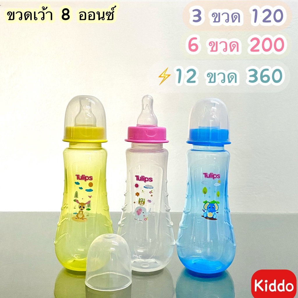 ถูกอีกแล้วจ้า l Kiddo ขวดนมทรงเว้า 9ออนซ์ คอแคบ ขวดนม ขวดชงนม ทนความร้อนได้ มีจุกให้ทุกขวด.