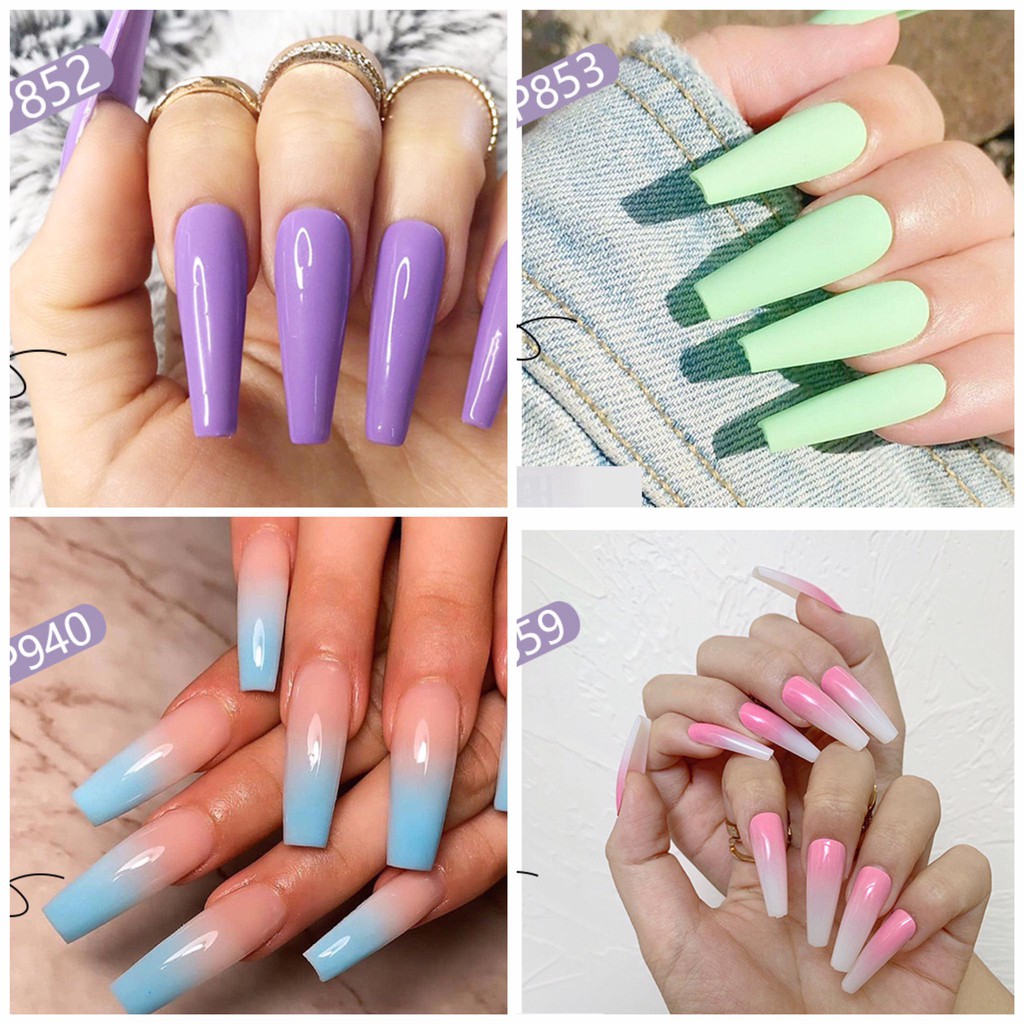 พร้อมส่ง เล็บปลอมสีเจล24ชิ้น เล็บปลอมสำเร็จรูป P [มีบริการเก็บเงินปลายทาง]
