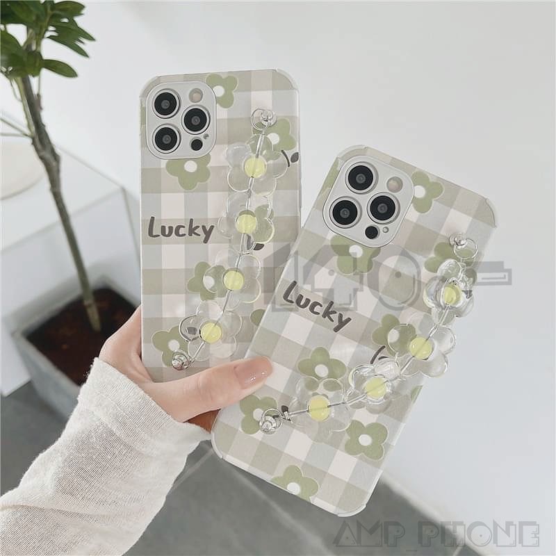 เคสไอโฟนราคาถูก F82 ดอกไม้เขียว lucky+โซ่ดอกไม้ 
