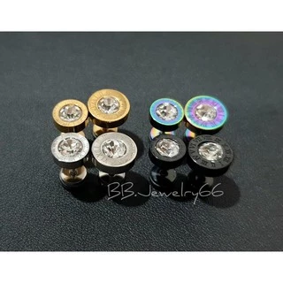 SS04 จิวหูสแตนเลส นาฬิกาโรมัน ฝังเพชร ก้าน 1.2 mm. ขนาด 8/10 mm. (1 ข้าง) จิวเพชร ต่างหูเพชร