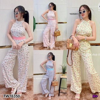 จั๊มสูทขายาว คอจีน ลายดอก TT16350 Long-sleeved jumpsuit, mandarin collar, floral print