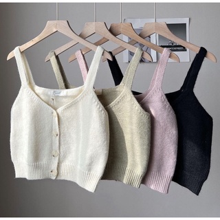 (พร้อมส่ง) polar knit tank เสื้อสายเดี่ยวไหมพรมมีกระดุมหน้า