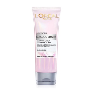 Loreal Paris Glycolic Bright Glowing Daily Cleanser Foam 100 ml (16532) ลอรีอัล ไกลโคลิค ไบร์ โกลว์อิ้ง เดลี่ โฟม