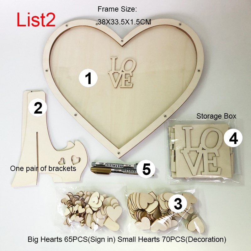 Wedding Guest Book Memorial Book Drop Top Frame Sign Book Wooden Hearts ...