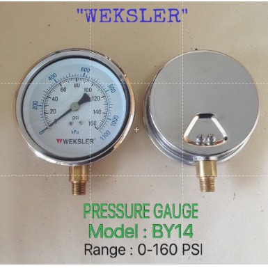 PRESSURE GAUGE "WEKSLER" BY14, หน้าปัด 4" (แท้100%)