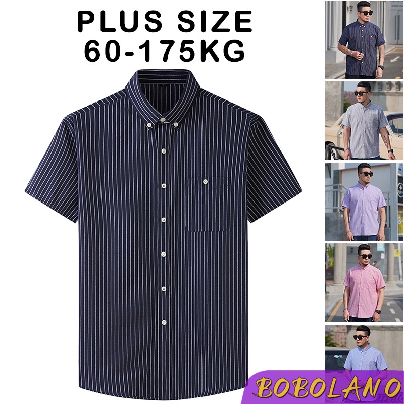 เสื้อเชิ้ตแขนสั้นลําลอง คอปก ทรงหลวม ขนาดใหญ่ ลายทาง สไตล์เกาหลี สําหรับผู้ชาย และผู้หญิง ไซซ์ XL – 10XL