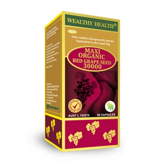 Wealthy Health Organic Red Grape Seed 30,000 mg เกรปซีด สารสกัดเมล็ดองุ่น ออร์แกนิค สกัดเย็น ลดริ้วรอย รอยดําจากสิว