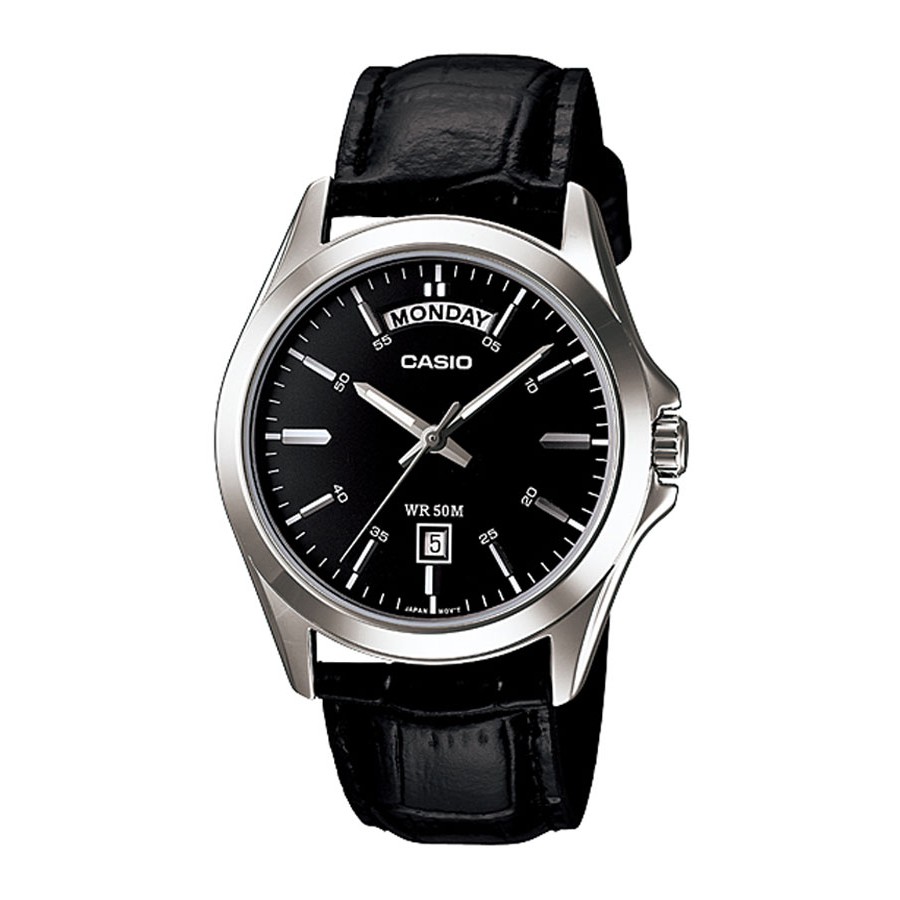 Casio Standard นาฬิกาข้อมือผู้ชาย สายหนังแท้ รุ่น MTP-1370,MTP-1370L,MTP-1370L-1,MTP-1370L-1A - สีดำ