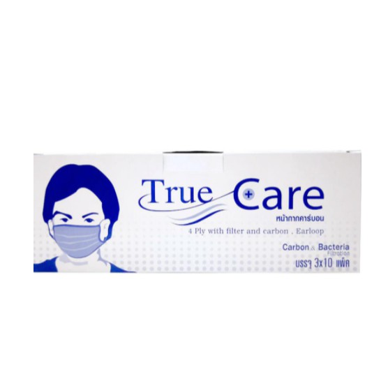 Mask True Care Carbon หน้ากากอนามัย ทรูแคร์ คาร์บอน กล่องละ 30 ชิ้น จำนวน 1 กล่อง 10X19474