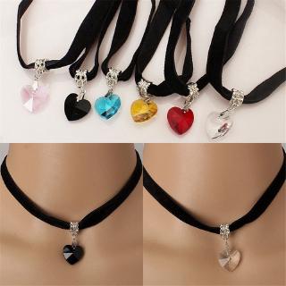 วินเทจกำมะหยี่ Choker หัวใจคริสตัลจี้สร้อยคอเครื่องประดับ