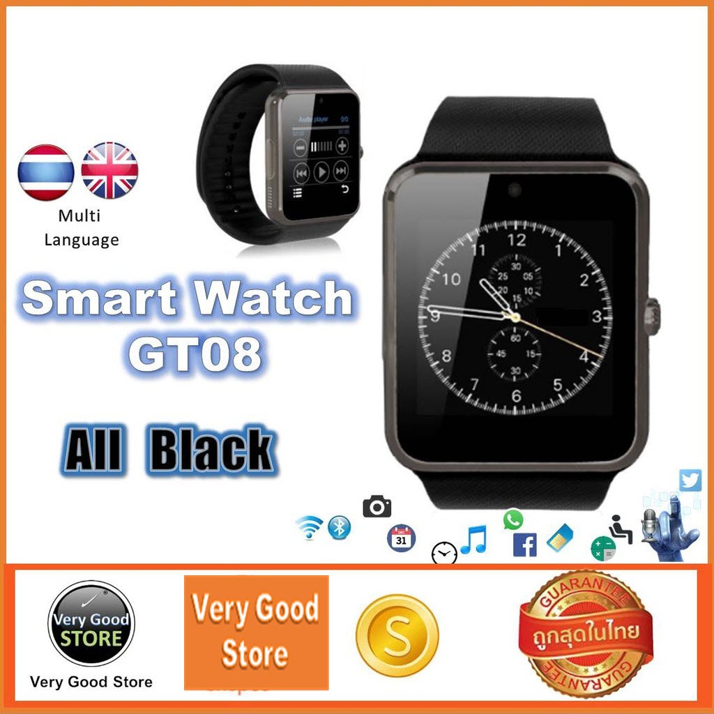 Smart Watch GT08 นาฬิกาโทรศัพท์ รองรับภาษาไทย อังกฤษฯลฯ สีดำ