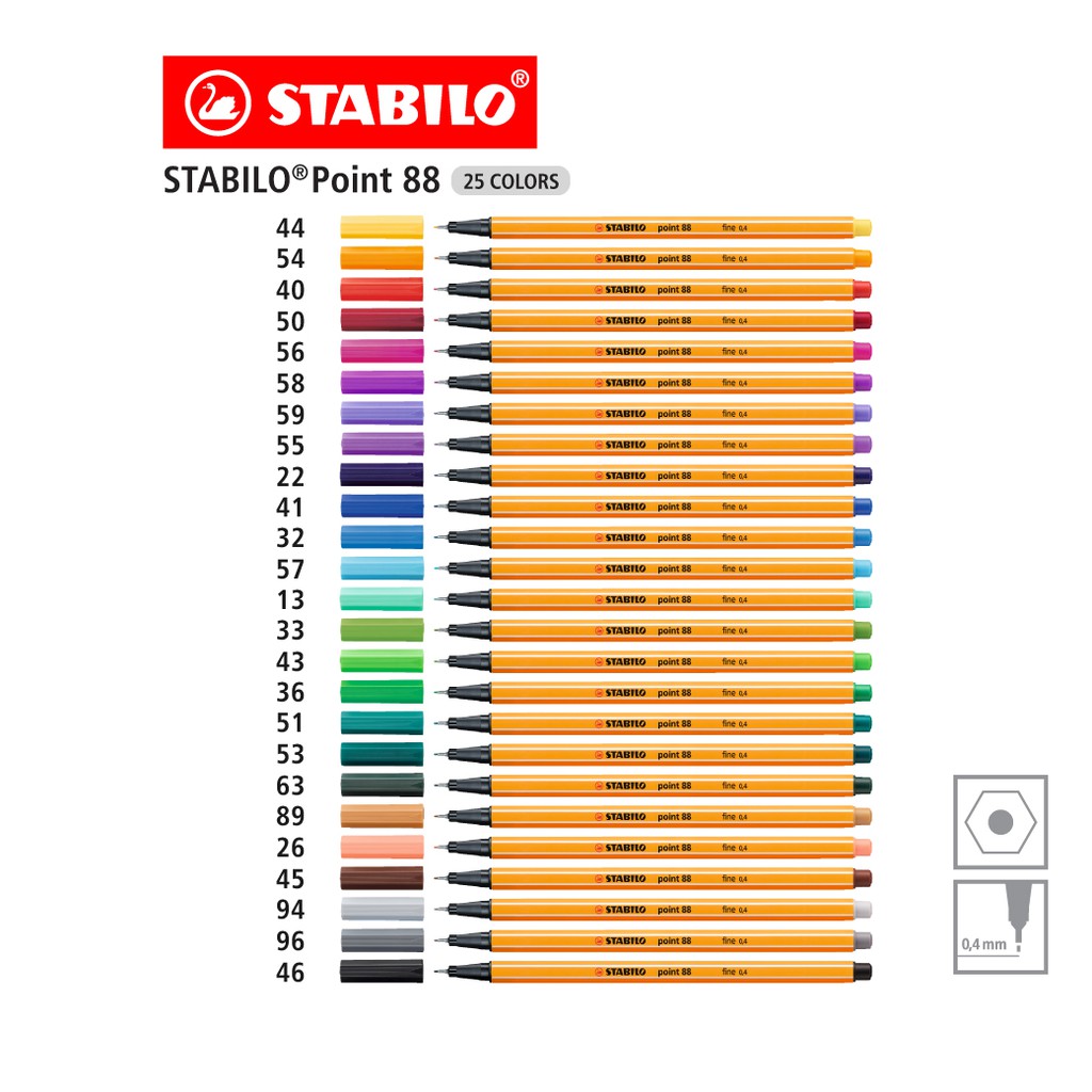 [Official Store] STABILO Point 88 ปากกาสีหมึกน้ำ Fibre-Tip Pen ชุด 25 สี ปากกาหัวเข็ม ปากกาหัวสักหลาด