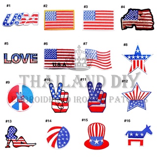 ตัวรีดติดเสื้อ งานปัก ธงชาติติดเสื้อ ธงชาติ อเมริกา ประเทศ USA America Country Flag Patch WOP DIY ตัวรีด อาร์มติดเสื้อ